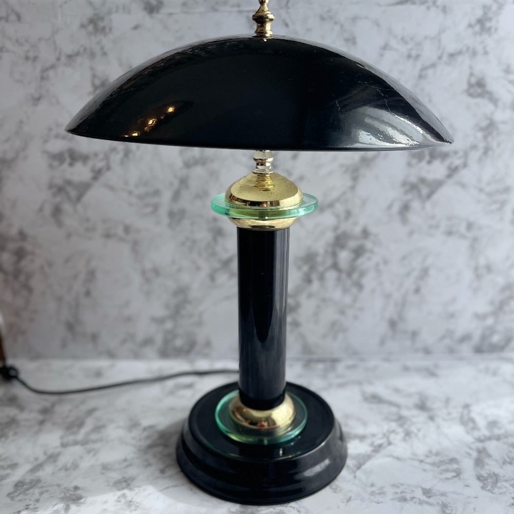 Vintage 80s Black Flying Saucer Lamp, Mushroom, Atomic, UFO Dome Style Lamp